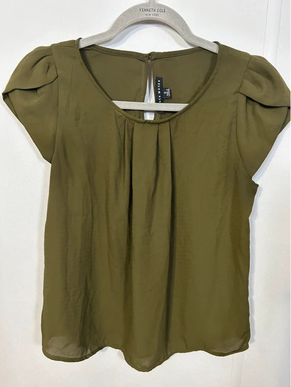 Haute Monde Olive Green Pleated Blouse Size S